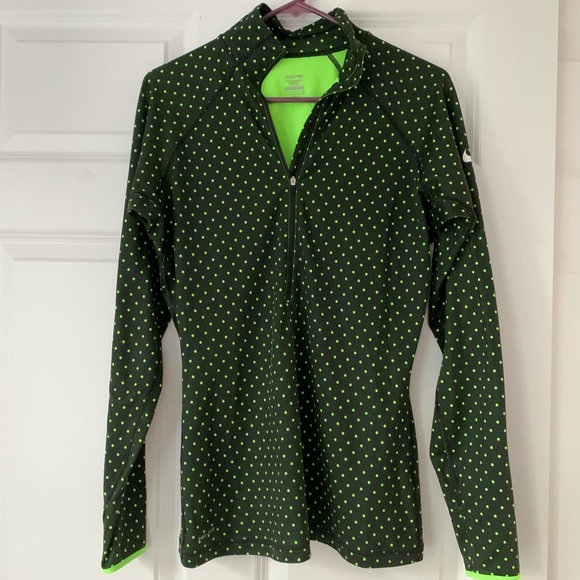 Nike Green & Black Polka Dot Dry-Fit High Neck Athletic Long Sleeve Top - Picture 1 of 4